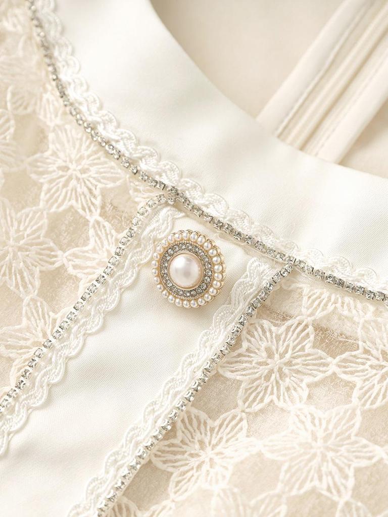 French Quiet Luxury Water-Soluble Lace-Chiffon Pleated Summer Dress