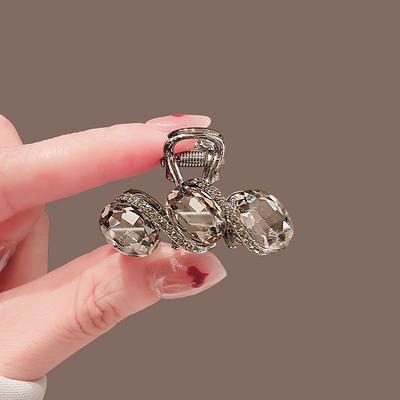 Elegant Rhinestone Hair Claw - Sparkling Alloy Shark Clip for Bangs & Side Hair, Chic Solid Color Accessory