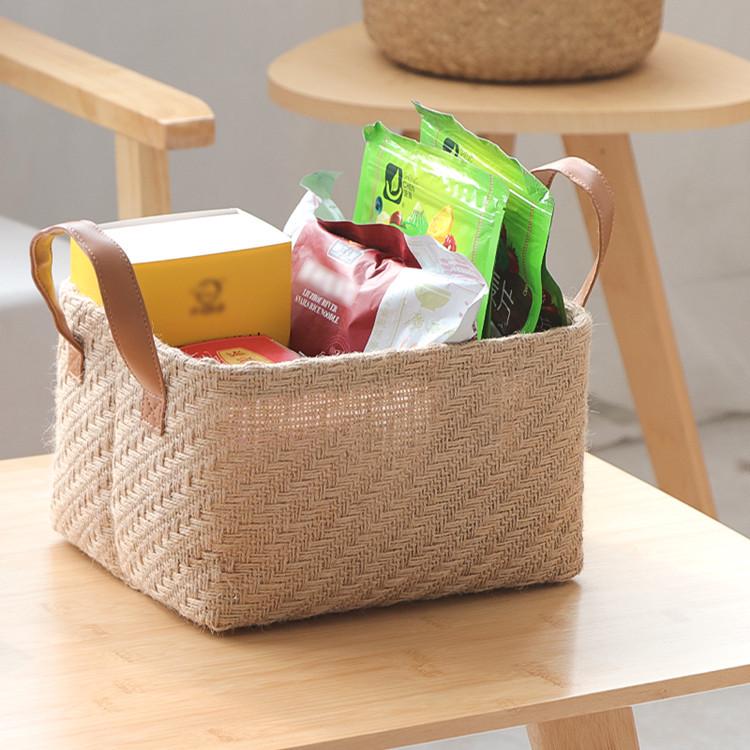 Simple Foldable Woven Jute Fabric Storage Basket for Wardrobe