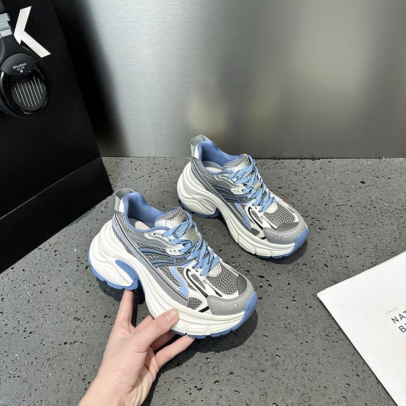 

Dad shoes women s spring new leather sneakers thick-soled heightening small casual shoes 35 синий