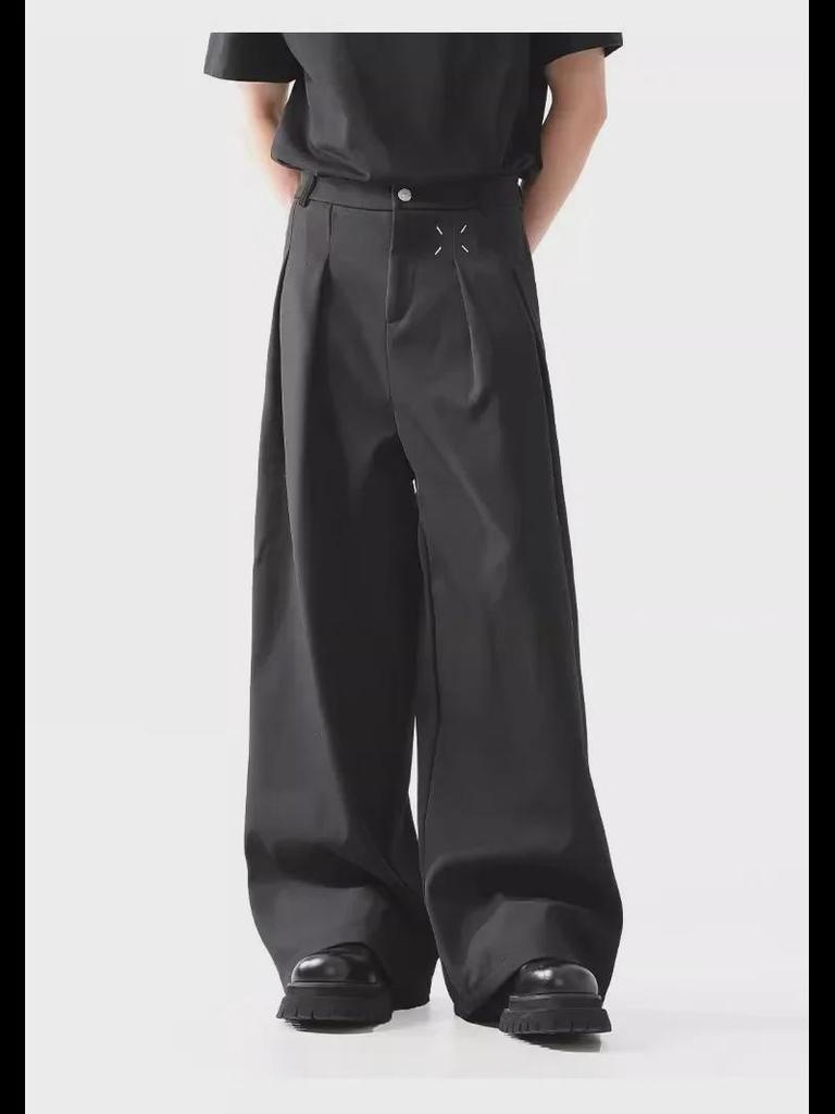 Men's Wide-Leg Black Trousers - Cleanfit, Casual, Professional - Spring/Autumn Collection