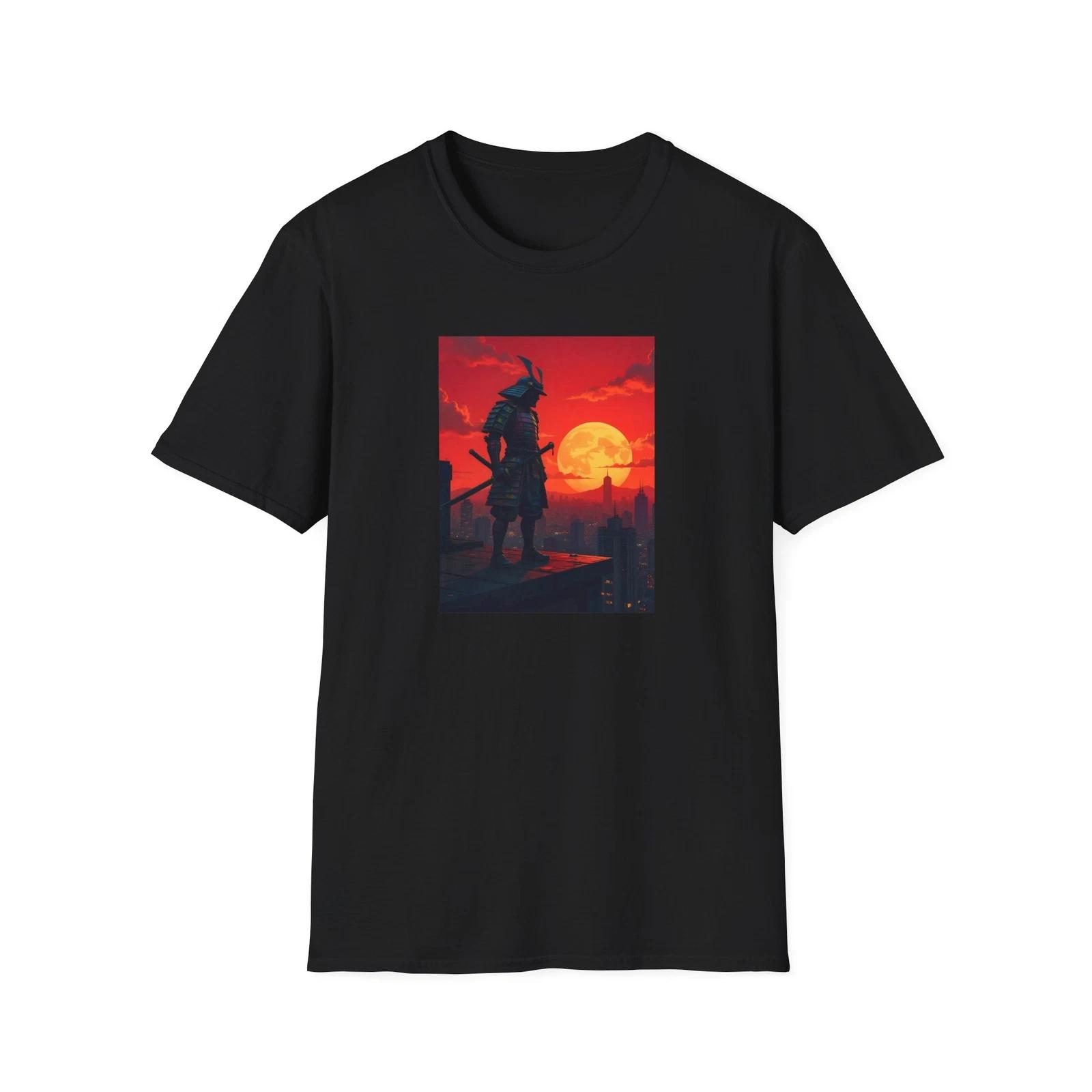 

Urban Samurai Sunset Graphic Tee - Streetwear Style, Cool Casual Shirt, Gift for 4XL