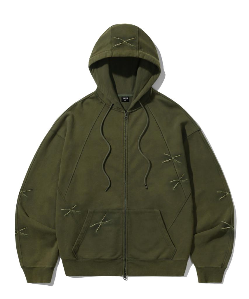 Trillion Domingo Pigment 2-Way Sweat Hoodie Zip-Up (Khaki)