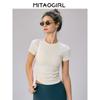 Mitaogirl Kendall Short Sleeve T-shirt Women Summer Slim Fit Slimming Shoulder Basic White T Running Fitness Yoga Clothes