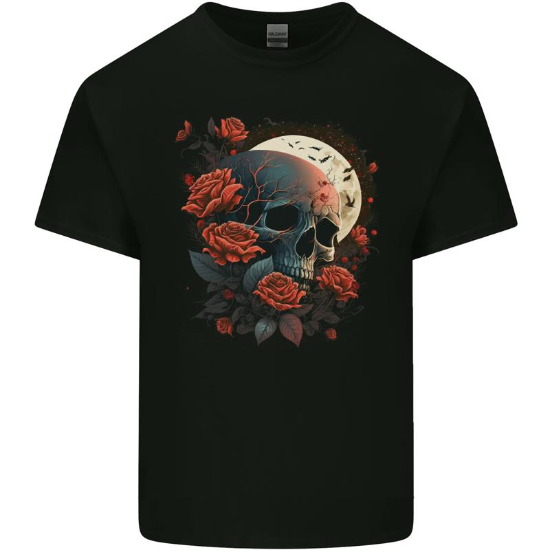 A Dark Fantasy Skull With Roses And Moon Cotton Men s T-Shirt - Men s Summer Cotton Graphic Tee S разноцветный