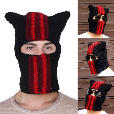 Novelty Balaclava Hat for Adult with Devil Ear Knitting Beanies Hat Pilling Resistant Balaclava Hat Full Face Mask Hat