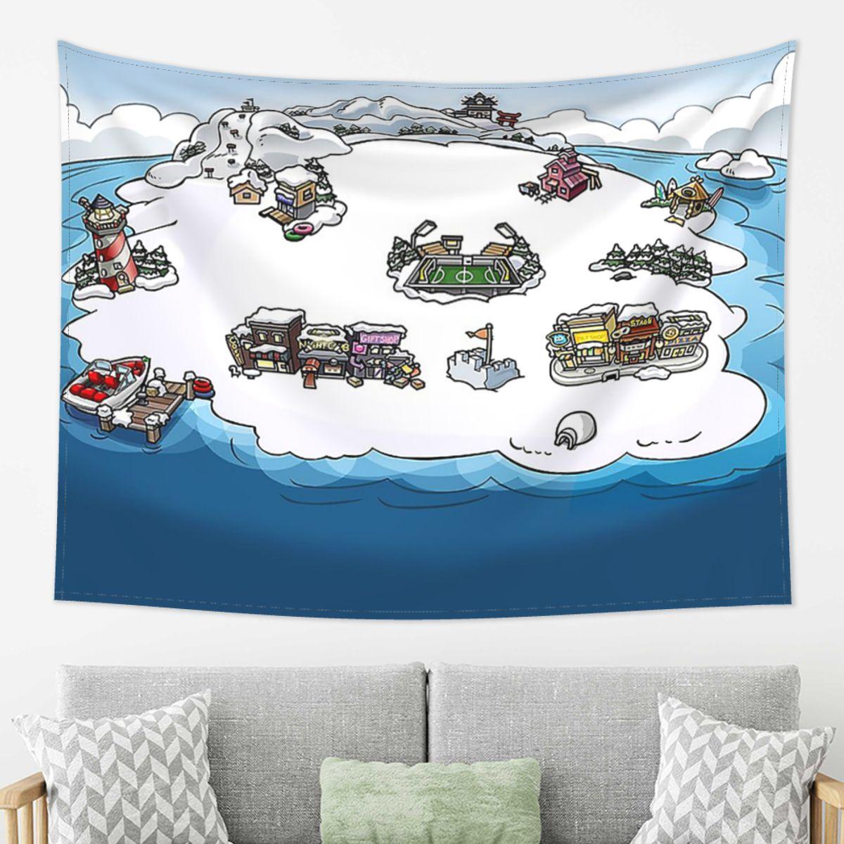 

Club Penguin Map Tapestry Decor Art Aesthetic Tapestries for Living Room Bedroom Home Wall Cloth Wall Hanging 74x94cm(29x37in)