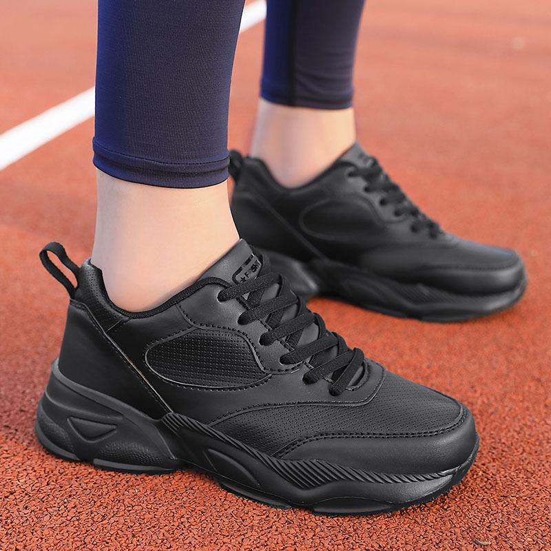 Women's shoes, sports shoes, women's spring and autumn leather surface waterproof and non-slip new versatile casual outdoor running women's shoes