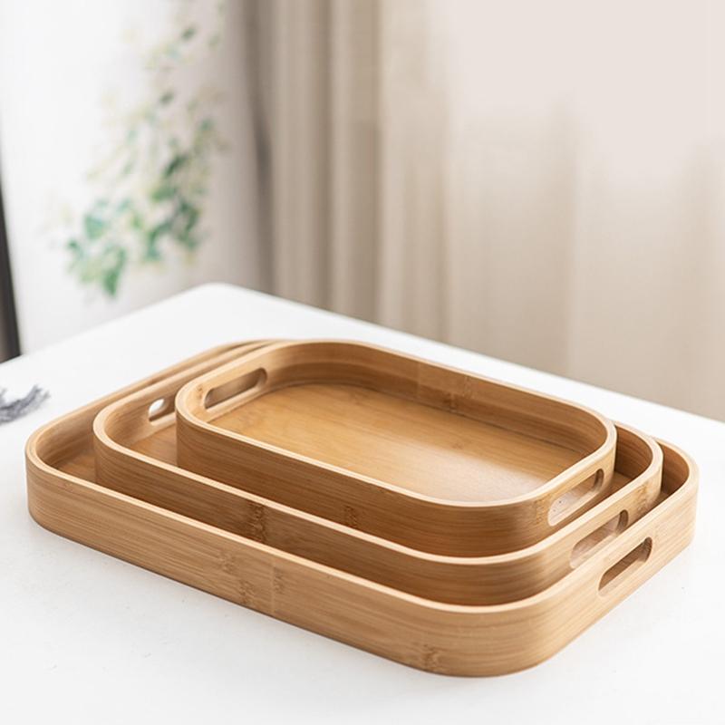 Bamboo Rectangle Serving Tray Wood Plate Tea Food Dishe Drink Platter Food Plate Dinner Beef Steak Fruit Snack Tray