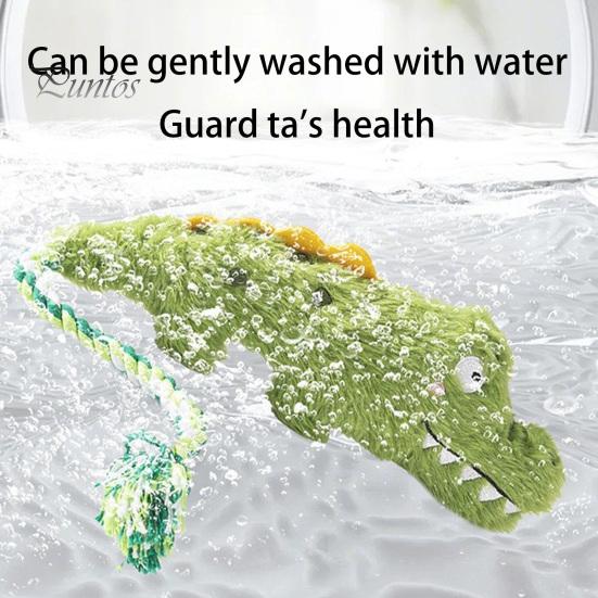 Textured Cotton Rope for Plaque Removal Plush Crocodile Dog Toy, Squeaky Stuffed Chew Interactive Tug Puppy Soothing Gum Teething Tool of War