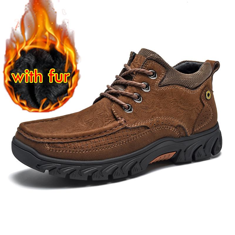 Leder Outdoorstiefel für Herren Slipper Lässige Leder Herrenstiefel Handgefertigt Wasserdicht Wanderstiefel Bota Masculino