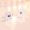 Exquisite Romantic Pink Purple Zircon Five-petaled Flower Piercing Stud Earrings for Women Fashion Cute Daily Jewelry Accessory