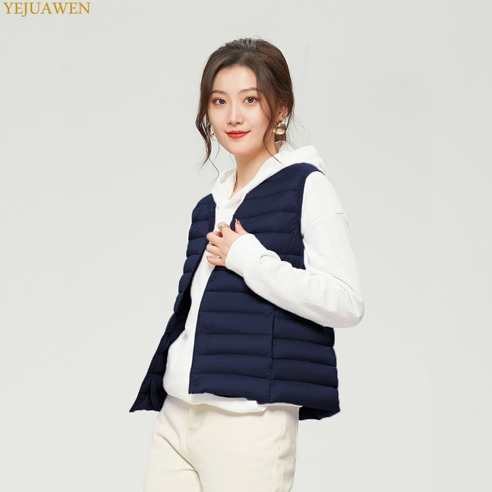 YEJUAWEN Lightweight and Down and Available In Plus Sizes for Autumn and Winter Women's V-Neck U-Neck Vest, Lightweight, Thin, Warm, Cold-Weight,