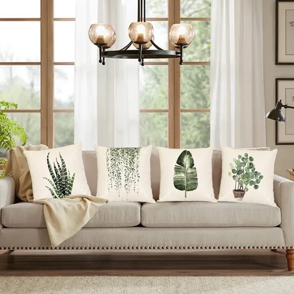 Simple Potted Plant Green - Feeling PillowcasesBedroom Living Room Sofa Home Decor Polyester Cushion Cover with Zipper