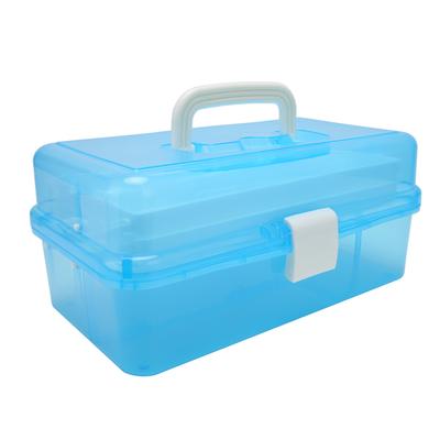 3 Layers Portable Storage Box Transparent Handheld Folding Multipurpose Storage Case for Art Craft and Cosmetic Blue