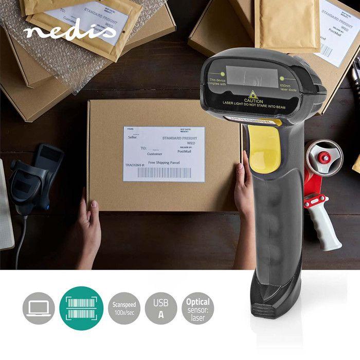 NEDIS Lecteur de Codes-Barres Laser Filaire Alimenté par Port USB