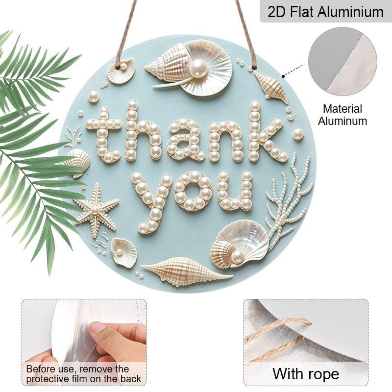 2D Flat Retro Aluminum Wall Stickers In Various Sizes. "Thank You" Sign Featuring Ocean Pearls, Seashells, and Starfish. A Perfect Home Decoration