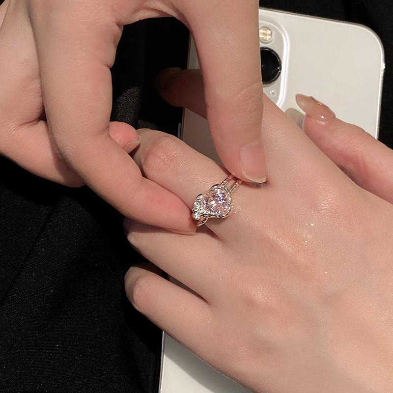 Fashionable Pink Heart Shaped Copper Ring With Adjustable Fit For Women In 2023