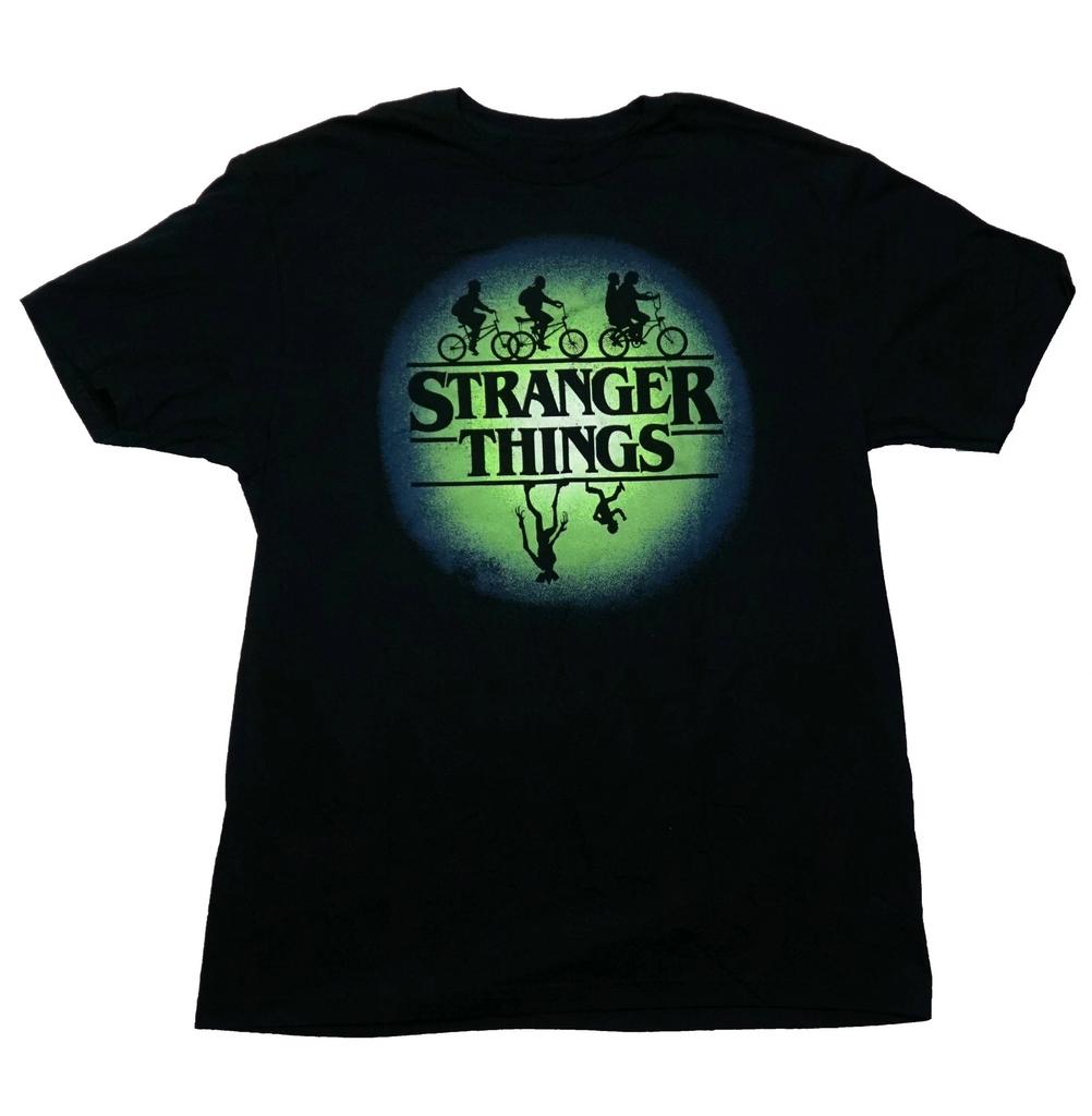 Stranger Things New Adult T-Shirt - Crew Riding Bikes Upside Logo