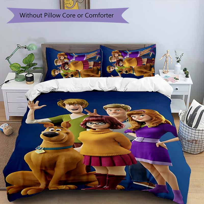 Scooby Doo 3pcs Bedding Set Duvet Cover Closure Includes 1 Duvet Cover & 2 Pillowcases for All Seasons Bedroom Home Dorm Decor