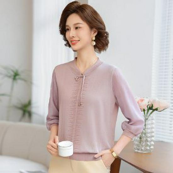

Mom s Stylish Long-Sleeve T-Shirt for Spring & Autumn - Trendy Base Layer for Middle-Aged and Elderly Women 3XL світло-фіолетового кольору