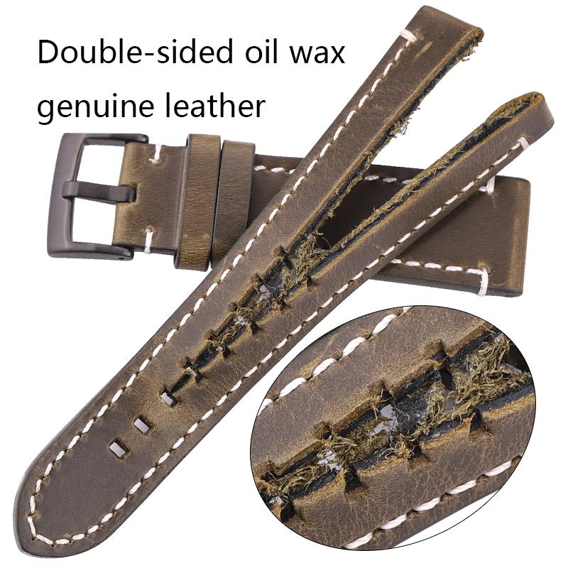 Oil Wax Cow Leather Watchband Bracelet Women Men Belt for Huawei Amazfit Samsung Galaxy Watch 4 Strap 18mm 20mm 22mm 24mm Band