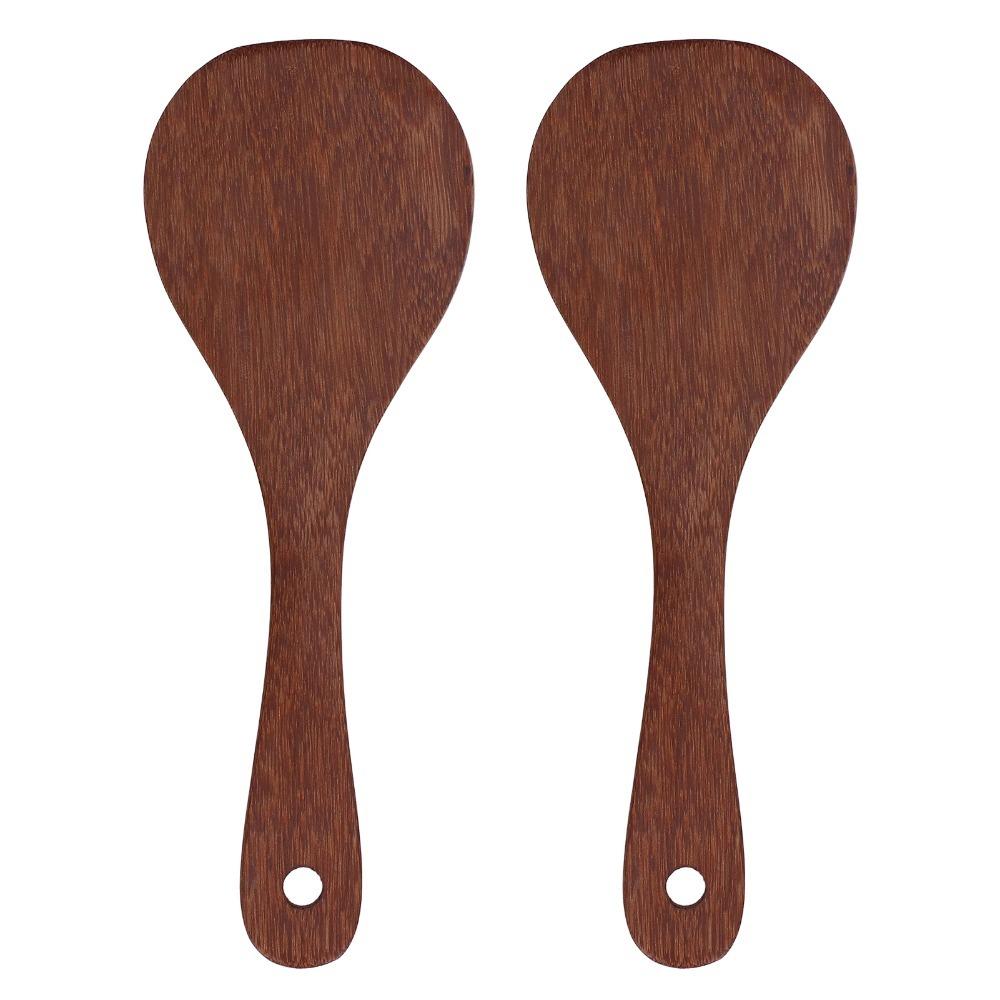 2 Pcs Smooth Burr-free Cooking Spatula Solid Wood Kitchen Scoop Rice Spatula Non-stick Pan Round Spatula