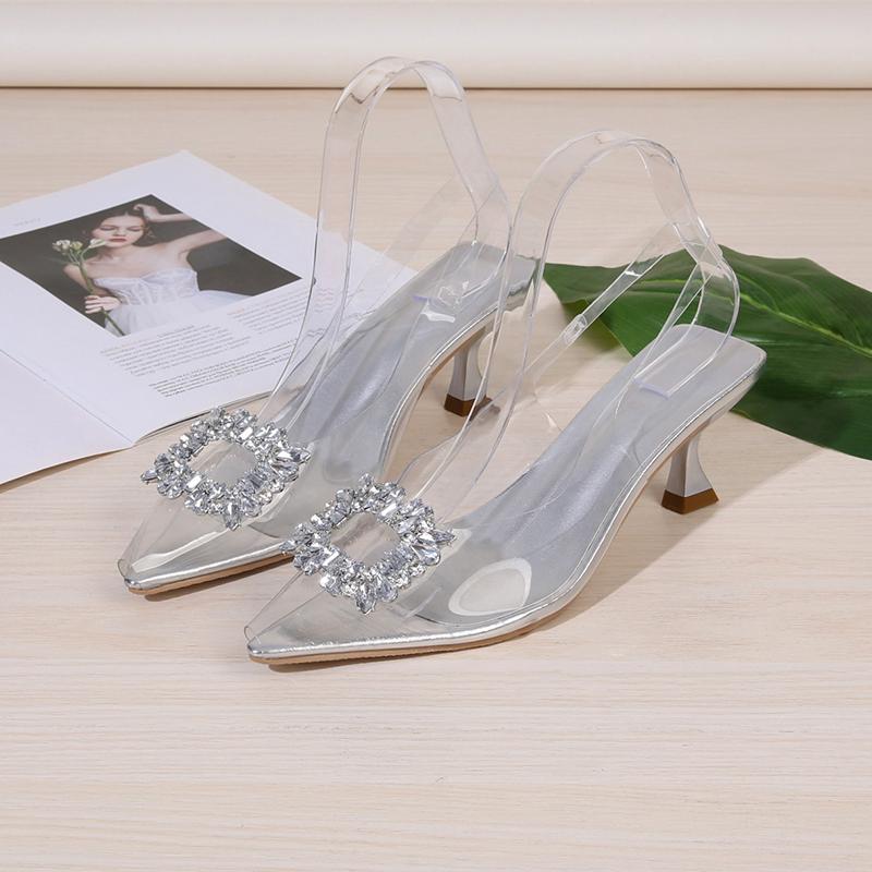 Fashion Women's Baotou Sandals Fall New Temperament Pointed Head Rhinestone Shallow Mouth One Word Buckle Single Shoes