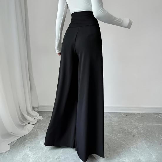 Women Casual Pants High Waist Oversized Wide Leg Office Lady Pants with Pockets Solid Color Loose Fit Business Trousers