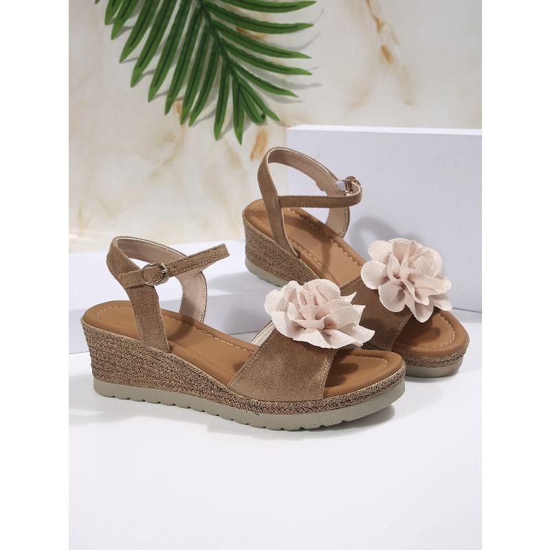 New Summer Outdoor Floral Sandals, Suede One-Strap Wedge Minimalist High Heel Sandals for Women