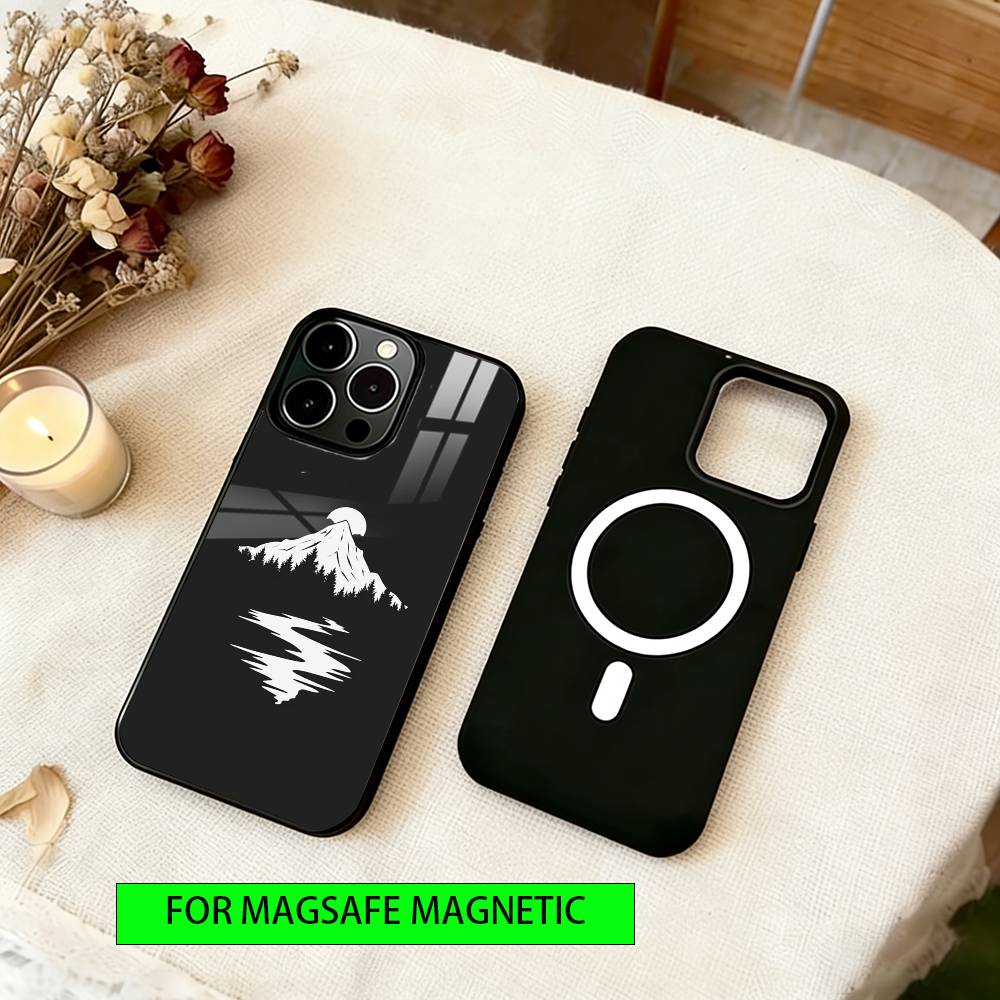 Black Mountain INS Design Phone Case For iPhone17,16,15,14,13,12,11 Plus,Pro Magnetic with Magsafe Wireless Charging