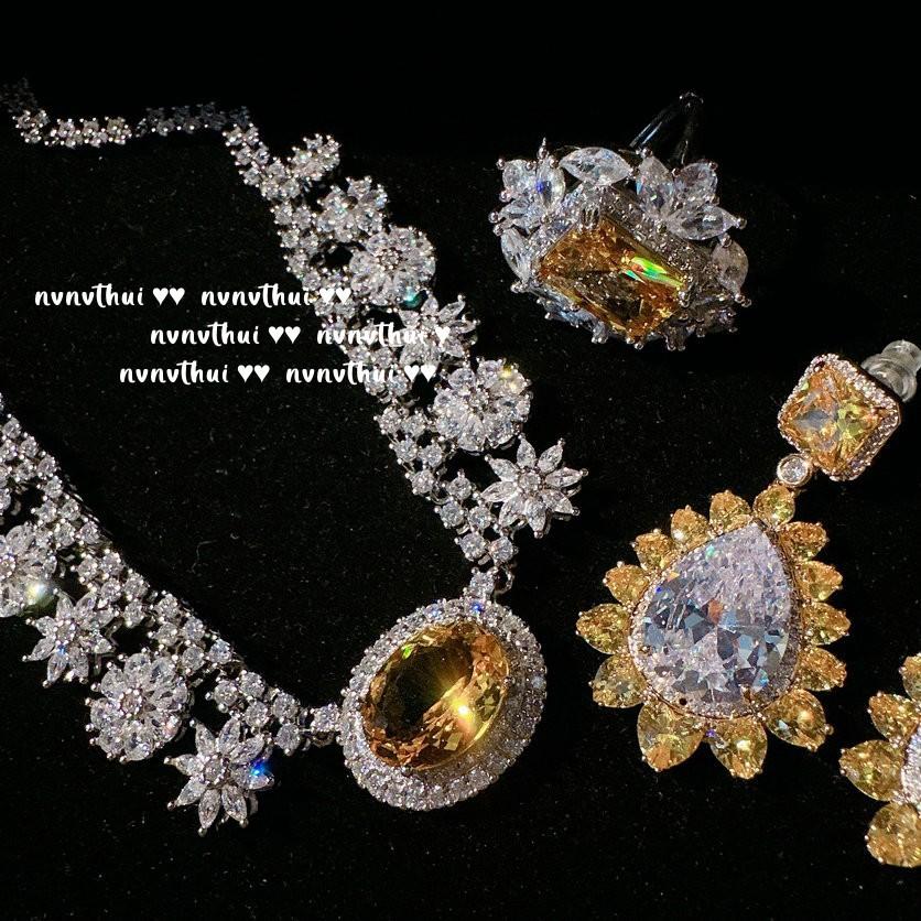 Canary Snowflake Gem Necklace, Rich Woman'S Happiness, 18K Gold Plated, Goose Yellow Water Drop Large Carat Zircon Earrings