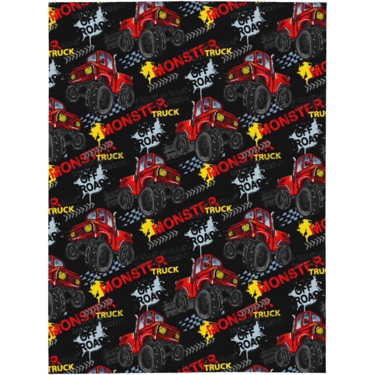 

Cute Monster Trucks Throw Blankets All Season Ultra Soft Warm Fleece Blanket for Home Bed Sofa Couch Chair Outdoor Travel Campin 75x90cm