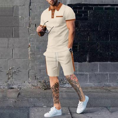 Set Casual de Vară pentru Bărbați cu Pantaloni Scurți cu Mânecă Scurtă în Blocuri de Culoare Waffle