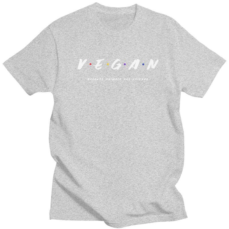 Custom Fashion Vegan Because Animals Are Friends T Shirt Unisex Short Sleeve Veganism T-shirts Casual Tee Slim Fit Tshirt Gift