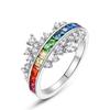 S925 Silver Rainbow Zircon Ring with Colorful Gemstones, European and American Style
