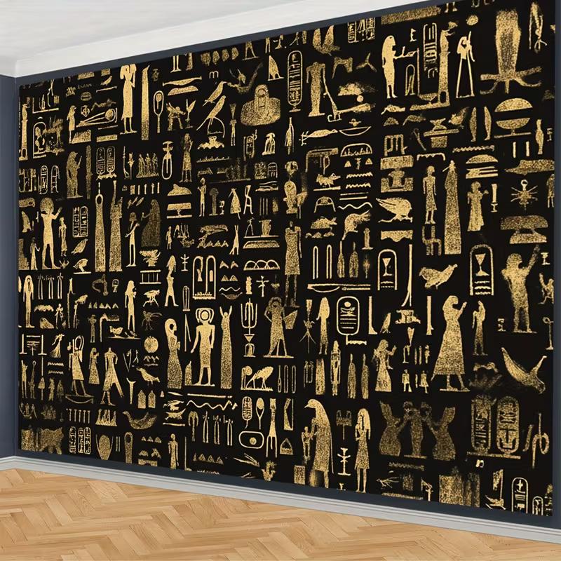 2D Vintage Egyptian Hieroglyphics Background Cloth Ancient Symbols and Gods Decor 47.2x31.5inch/120*80cm
