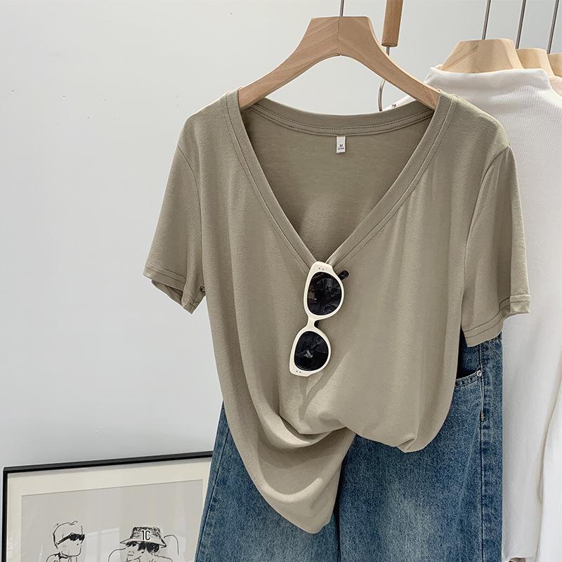 

Женская летняя рубашка свободного кроя с коротким рукавом и V-образным вырезом 2024 года в европейском стиле XL