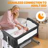 Bedside Crib 4-In-1 Multi-function with Changing Table, 6 Levels Height Adjustable Baby Bed Basket & Mosquito Net, Portable Newborn Infant