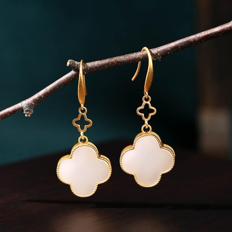 Palace Style Retro Lucky Four-leaf Clover Earrings Fashion High-grade Ladies Earrings