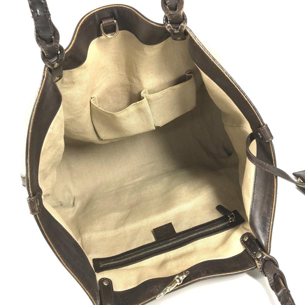 Gucci 247207 With Porch Logo Tote Bag Shoulder Bag Leather/Canvas Beige/Brown