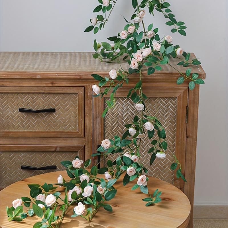 Artificial Fake Vine Ivy Garland, Silk Rose Hanging Plants, Fake Flowers for Wedding Home Garden Wall Arch Decor