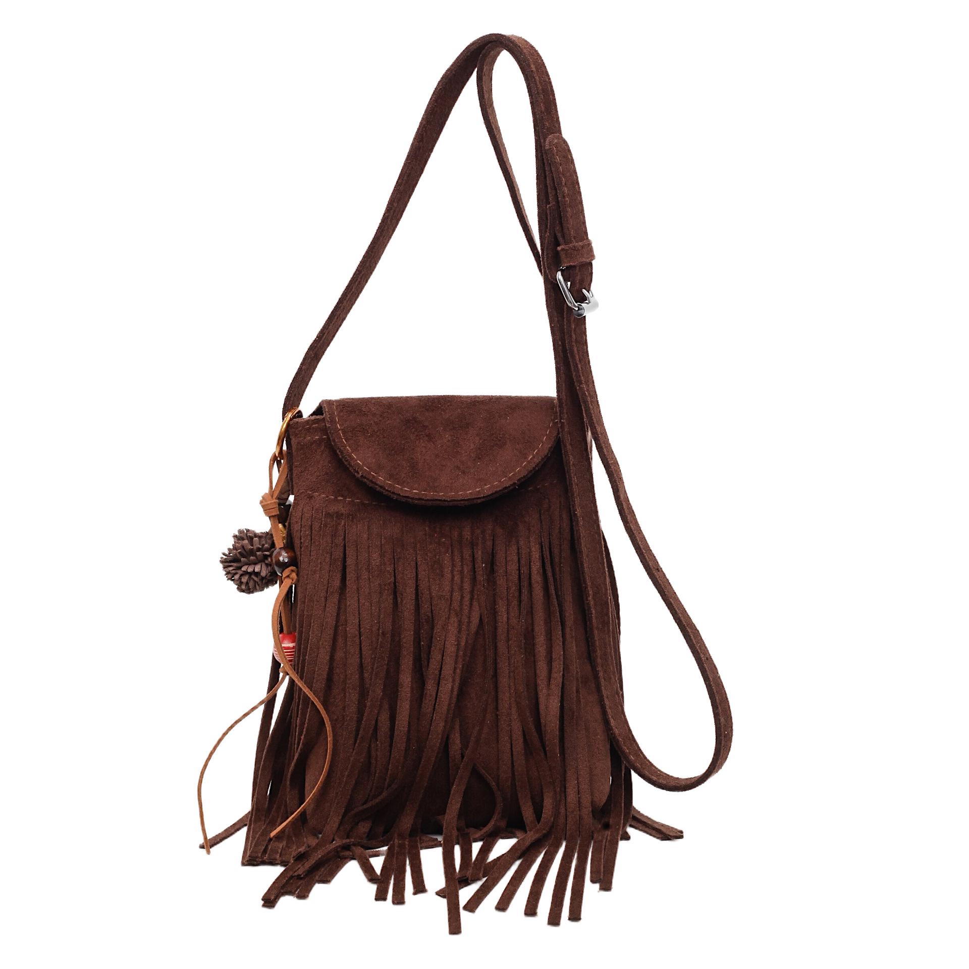 

Trendy Retro Suede Tassel Crossbody Bag - Large Capacity, Casual Style for Women темно-коричневого кольору