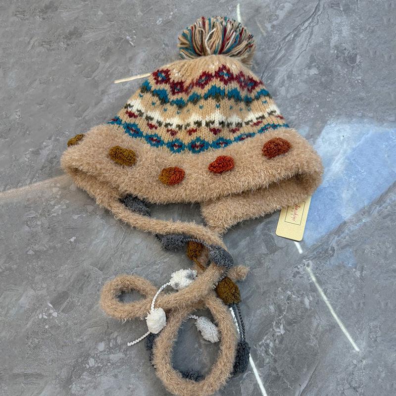 Fair Island Vintage Knitted Hat Women's Autumn and Winter Lei Feng Hat Cold-proof and Warm Ear Protector Hat Play Snow Atmosphere Wool Hat
