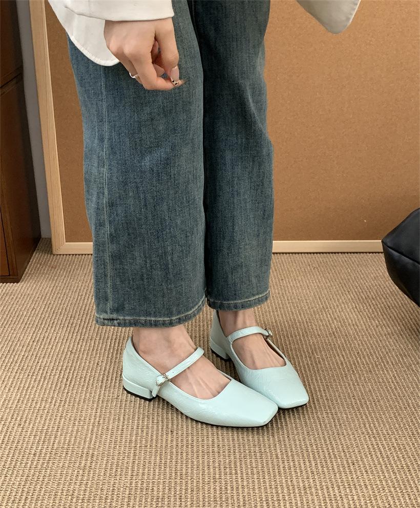 

2025 new girly~! French retro one-word buckle with square head light mouth silver Mary Jane single shoes women 39 синий