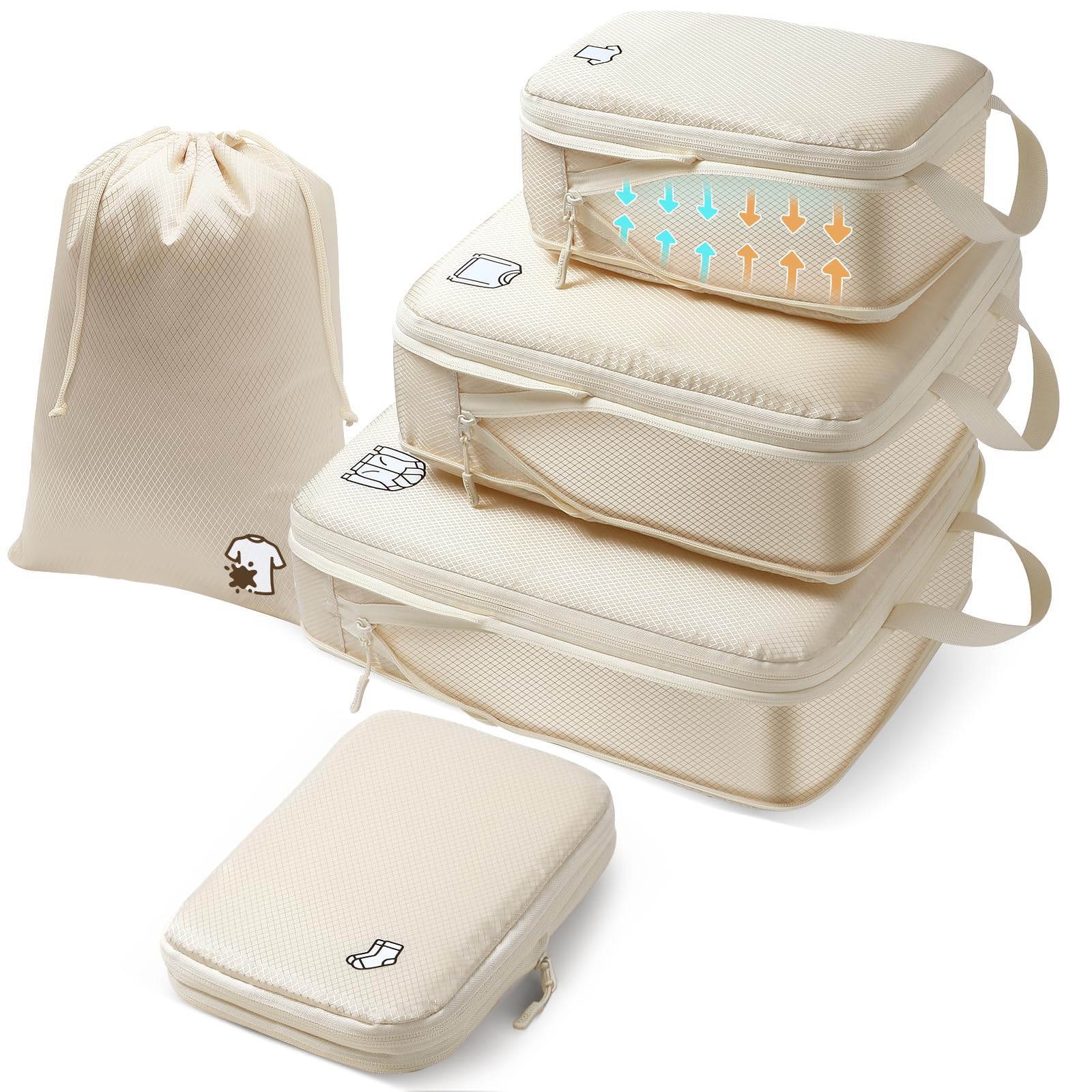 Samfolk Travel Compression Bags, Travel Pouches, Compression Pouches, Clothing Compression Bags, Clothes Sorting, Water-Repellent, Large Capacity, Con