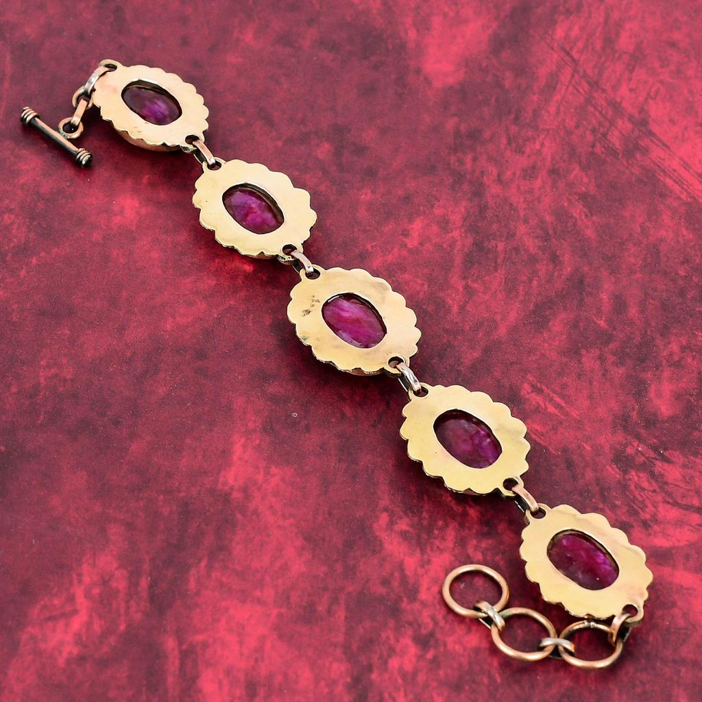 Faceted Kashmir Ruby Bracelet Copper Bracelet Genuine Gemstone Jewelry Adjustable Chain Bracelet Wonderful Copper Jewelry Handmade Bracelets