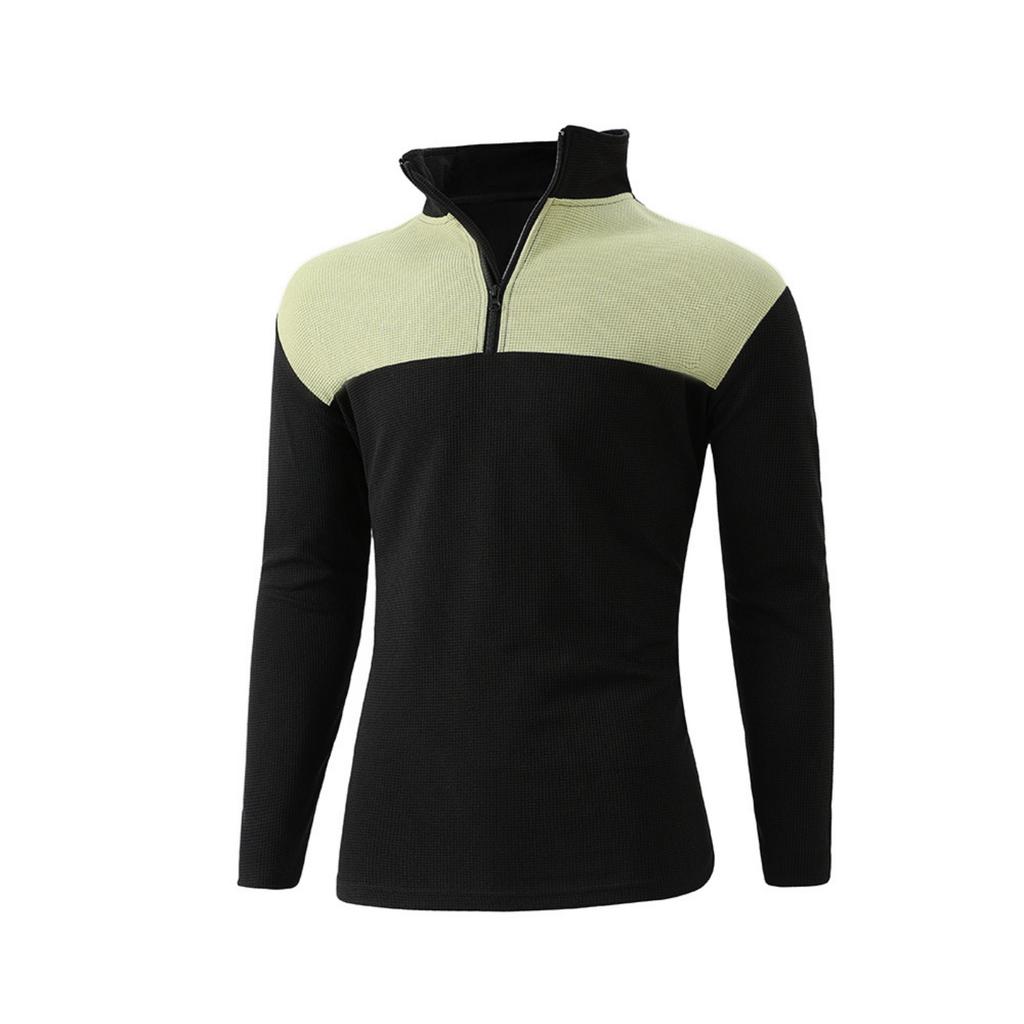 Men's And Women's Casual Color-blocked Stand-up Collar Long-sleeved T-shirt, Men's Sporty Breathable Half-zipper Top