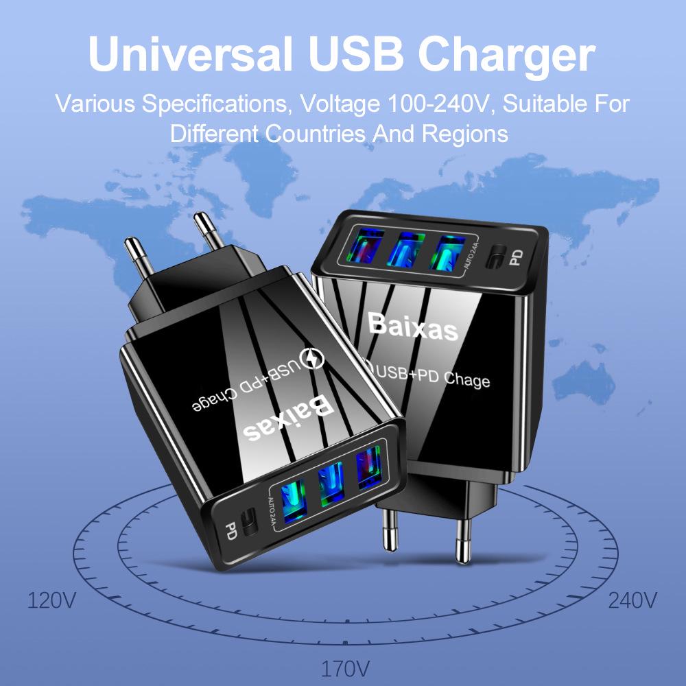 Universal 4-Port USB Travel Charger 5V/2.4A Fast Charging Adapter - AU/EU/UK/US Plug