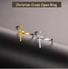 Cazador Christian Cross Open Rings for Women Stainless Steel Christian Jewelry Adjustable Finger Rings Birthday Valentine Gift